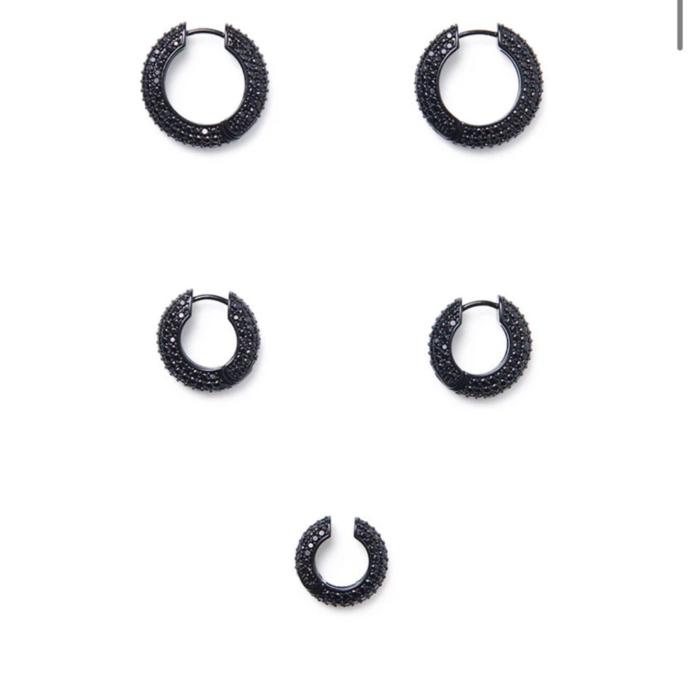 BNIN WeWoreWhat Pave Hoop And Ear Cuffs 5 pieces Set Black Crystal Earrings